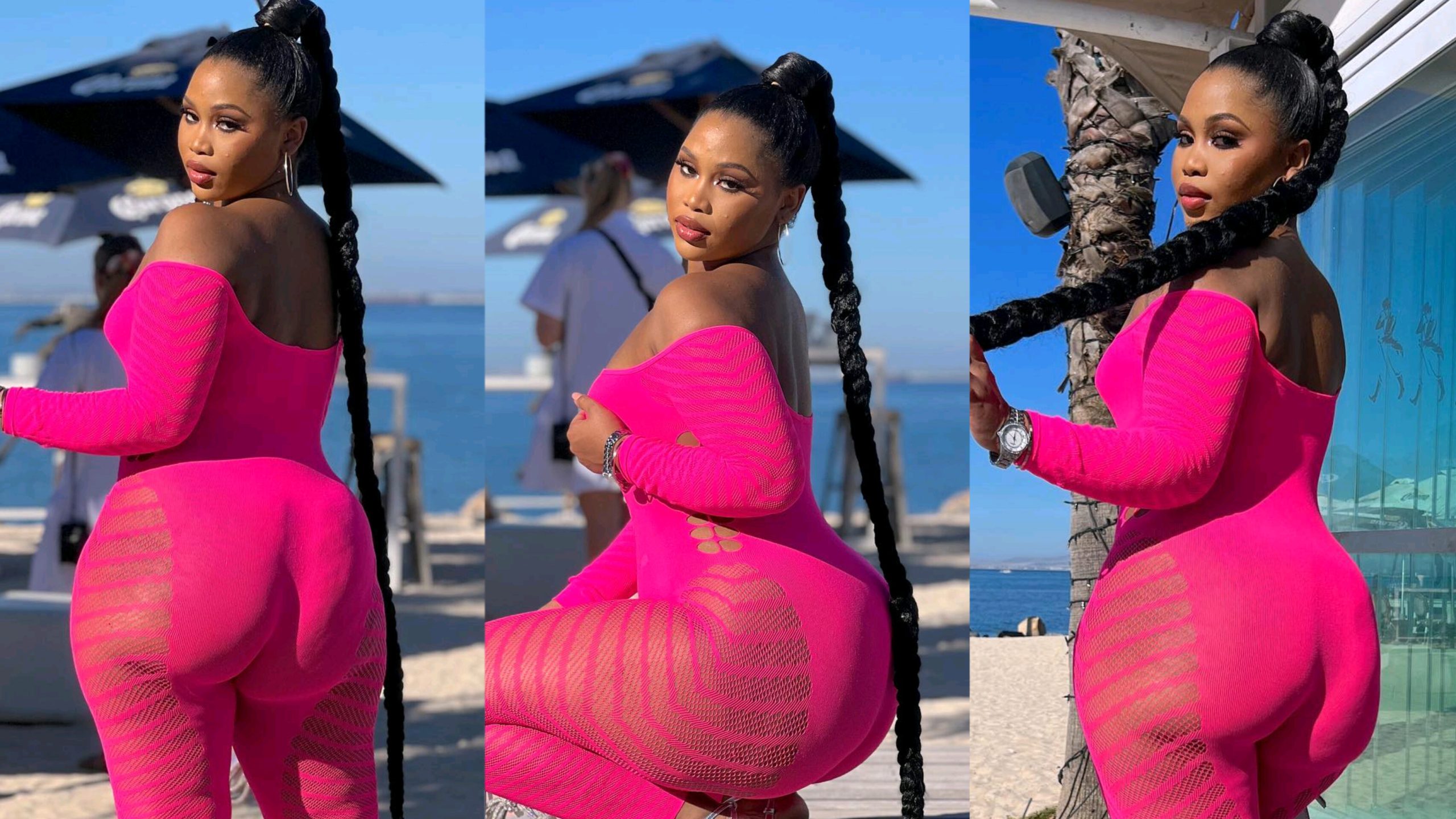 “Breaking the Internet: Witness the Sensational Beauty Flaunting Her Enormous Curves in a Pink See-Through Jumpsuit!”